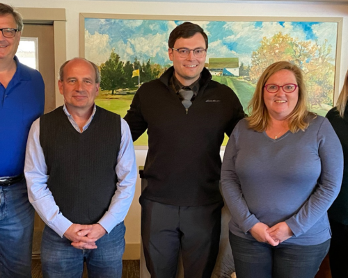 From left are Carl Tuohey (sponsor), Peter Bartula, President Ben McPherson, Gloria Brent (sponsor) and Heather Beach Smith.